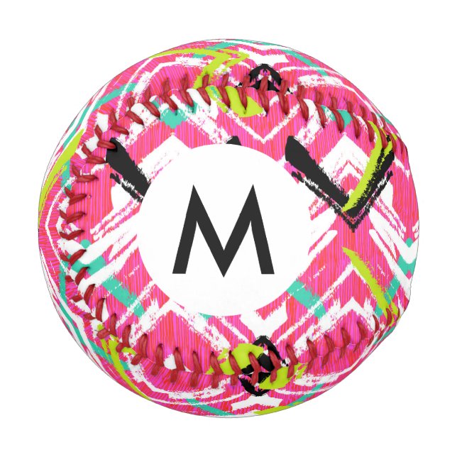 Hand Drawn Pink Zig Zag Pattern Baseball (Front Left)