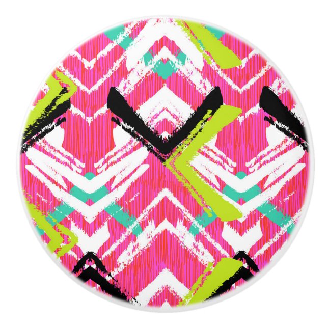 Hand Drawn Pink Zig Zag Pattern Ceramic Knob (Front)