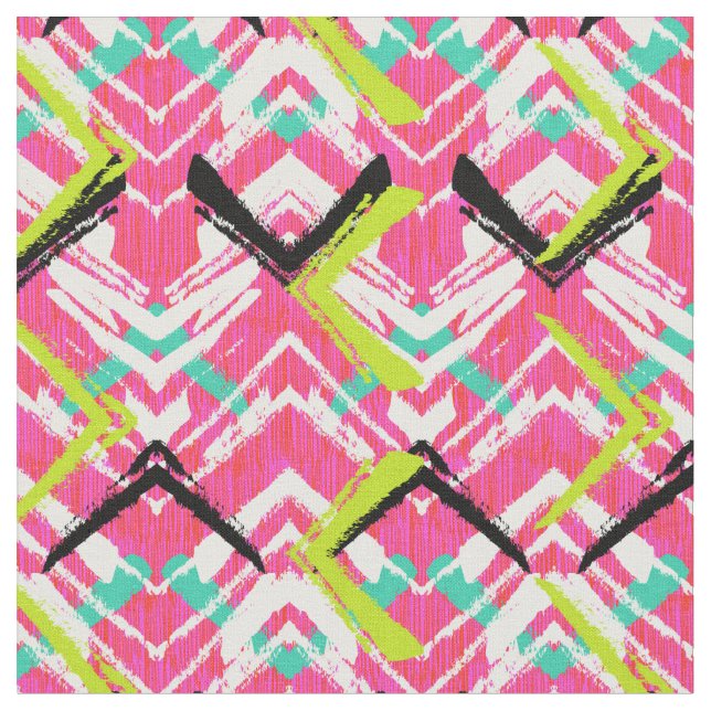 Hand Drawn Pink Zig Zag Pattern Fabric (Close Up)