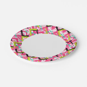Hand Drawn Pink Zig Zag Pattern Paper Plate
