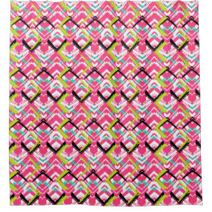 Hand Drawn Pink Zig Zag Pattern Shower Curtain