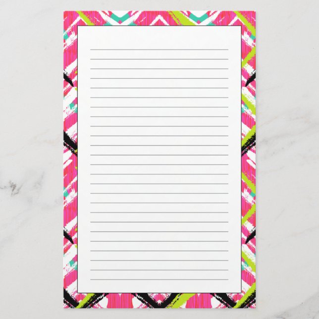 Hand Drawn Pink Zig Zag Pattern Stationery (Front)