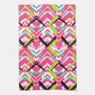 Hand Drawn Pink Zig Zag Pattern Tea Towel