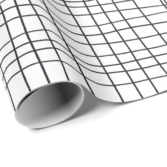 Hand drawn pinstripes grid lines black and white wrapping paper (Roll Corner)