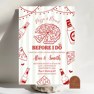 Hand Drawn Pizza and Brews Couples Shower Invitation