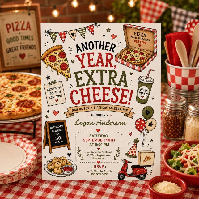 Hand drawn Pizza Birthday Invitation  (Creator Uploaded)