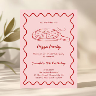 Hand Drawn Pizza Birthday Invitation Whimsical
