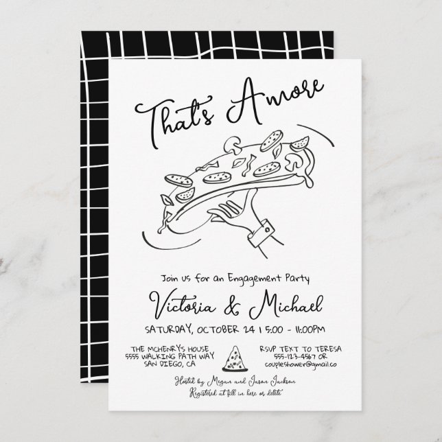 Hand Drawn Pizza Toss Engagement Party Invitation (Front/Back)