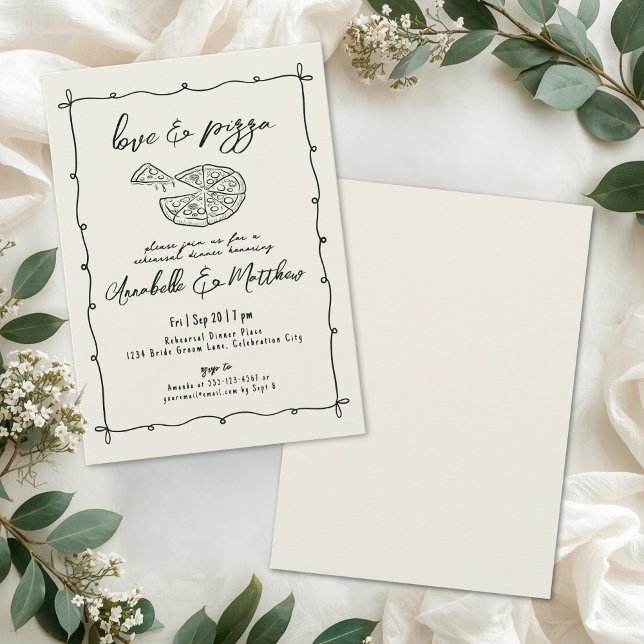 Hand Drawn Pizza Wedding Rehearsal Dinner Invitation (Hand Drawn Pizza Wedding Rehearsal Dinner Invitation)