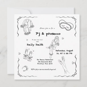 Hand Drawn Pj And Prosecco Bridal Shower  Invitation