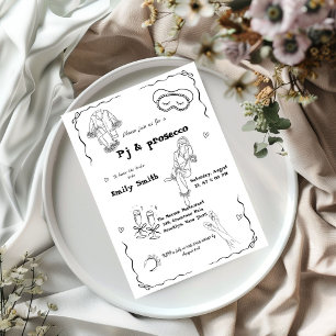 Hand Drawn Pj And Prosecco Bridal Shower  Invitation