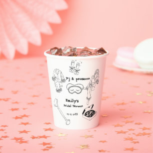 Hand Drawn Pj And Prosecco Bridal Shower Paper Cups
