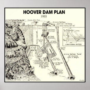 HAND DRAWN PLAN of HOOVER DAM 1933 Poster