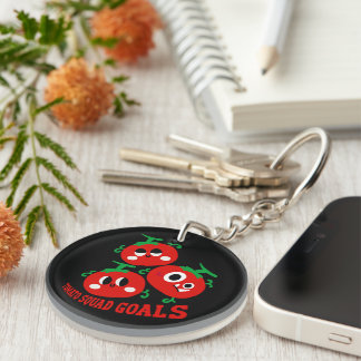 Hand-drawn Playful Trio of Kawaii Tomato Faces Key Ring