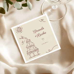Hand Drawn Playful Whimsical Retro French Wedding Napkin