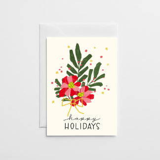 Hand-Drawn Poinsettia Bouquet Cream Color Holiday Card