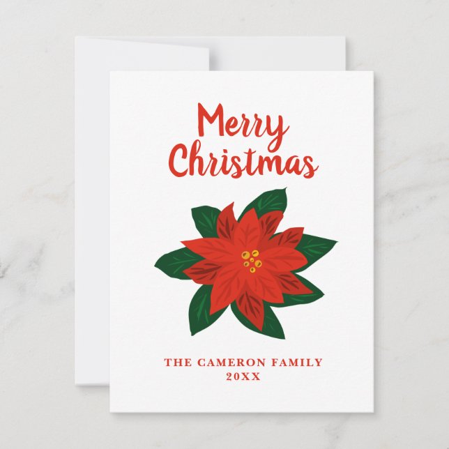 Hand drawn poinsettia flower Merry Christmas Holiday Card (Front)