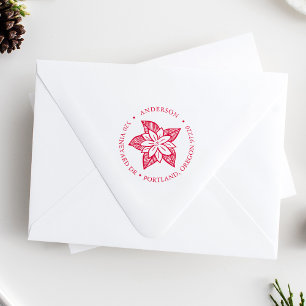 Hand-Drawn Poinsettia Return Address Self-inking Stamp