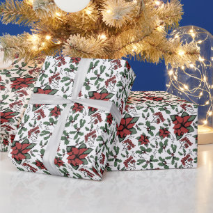 Hand-Drawn Poinsettia Wrapping Paper