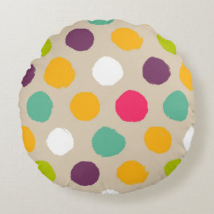 Hand-drawn polka dot pattern round cushion