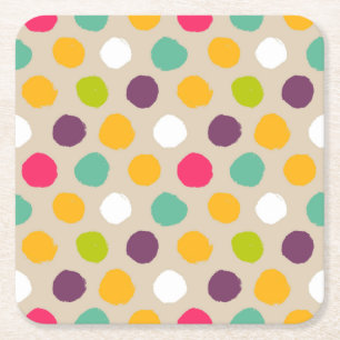 Hand-drawn polka dot pattern square paper coaster