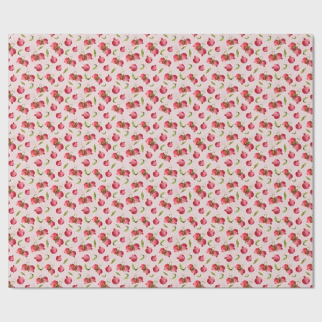 Hand Drawn Pomegranate Botanical Illustration Wrapping Paper (Flat)