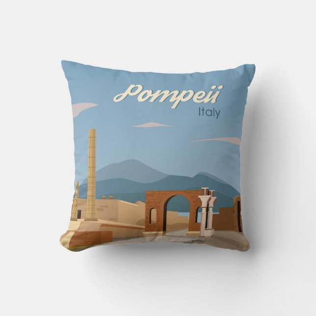 Hand Drawn Pompeii Italy Landscape Scenery Sketch Cushion (Front)