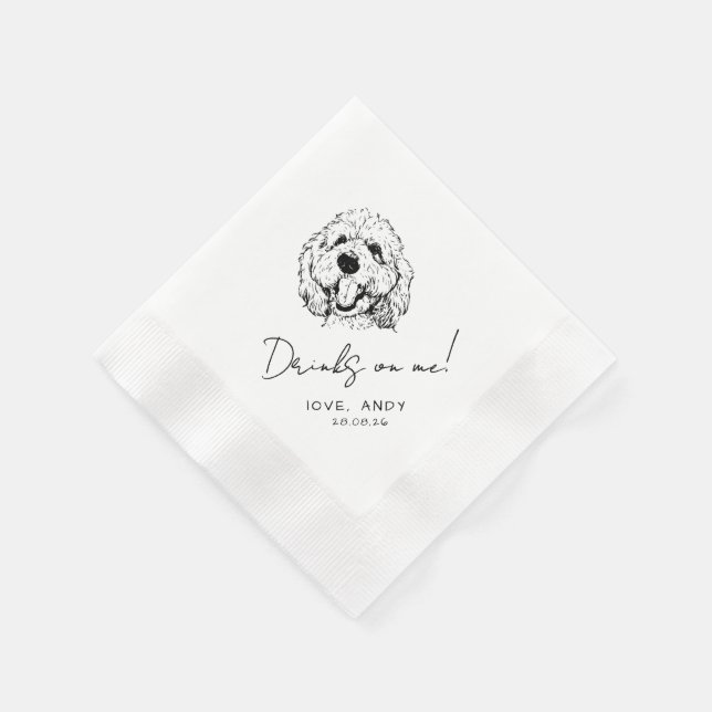 Hand Drawn Poodle Drinks on me Cocktail Napkin (Corner)