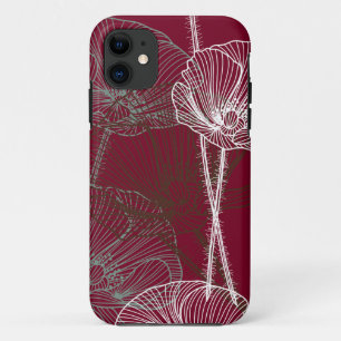 Hand Drawn Poppies on Dark Red Case-Mate iPhone Ca 11 Case