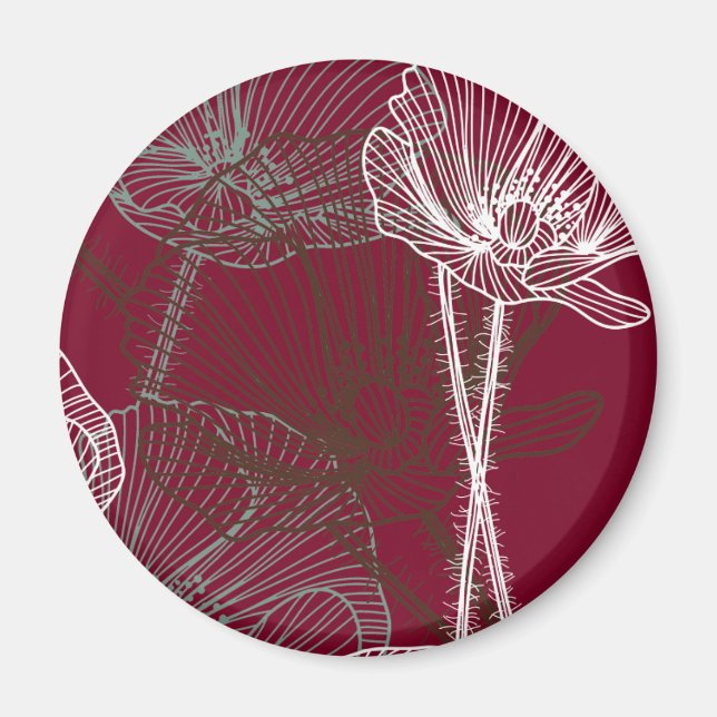 Hand Drawn Poppies on Red Magnet (Front)