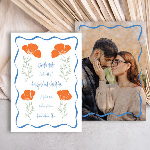 Hand Drawn Poppy Flower Save The Date Invitation