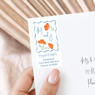 Hand Drawn Poppy Flower Wedding Return Address Label