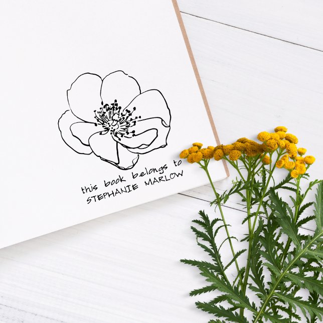 Hand-drawn Poppy Wildflower Rustic Library Book Rubber Stamp (Creator Uploaded)
