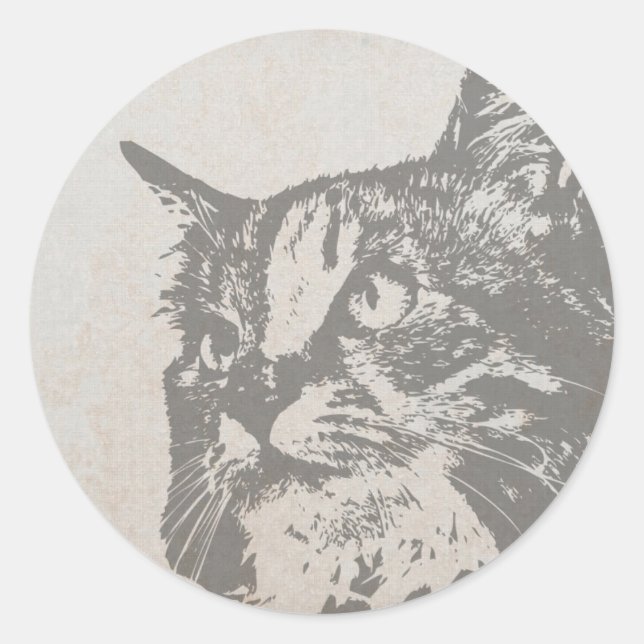 Hand drawn portrait of Cat Classic Round Sticker (Front)