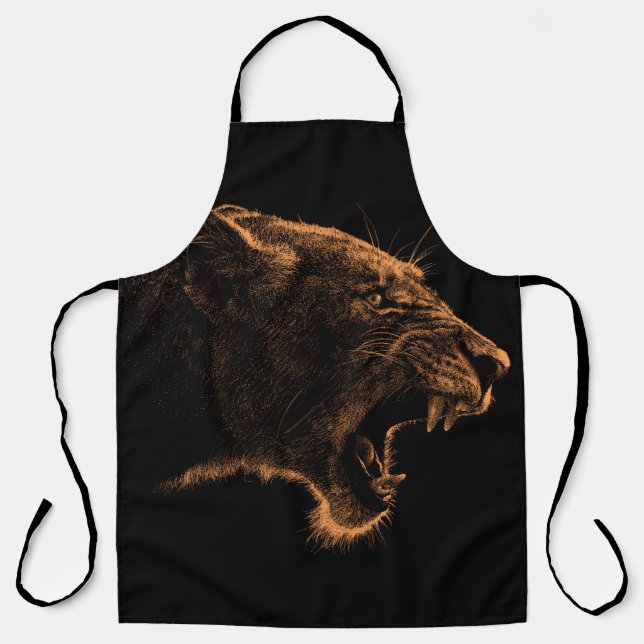 Hand drawn portrait of Lioness. Graphical sketch o Apron (Front)