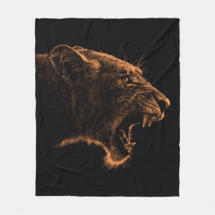 Hand drawn portrait of Lioness. Graphical sketch o Fleece Blanket