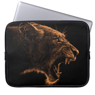 Hand drawn portrait of Lioness. Graphical sketch o Laptop Sleeve