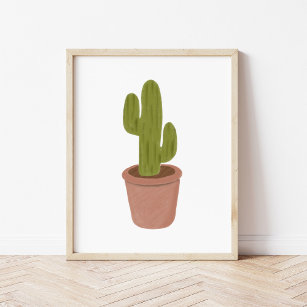 Hand-Drawn Potted Cactus Art Poster