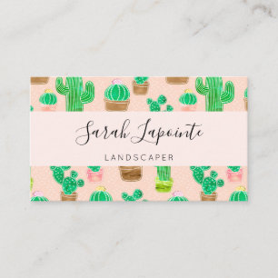 Hand Drawn Potted Cactus Pattern Business Card