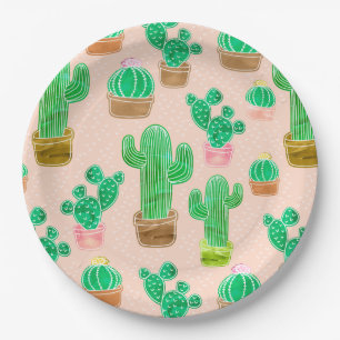 Hand Drawn Potted Cactus Pattern Paper Plate