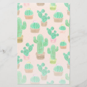 Hand Drawn Potted Cactus Pattern Stationery