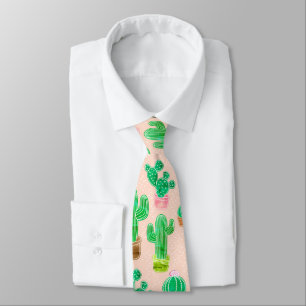 Hand Drawn Potted Cactus Pattern Tie