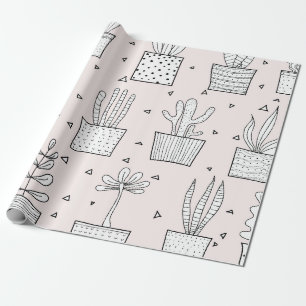 Hand-Drawn Potted Plants Pattern Wrapping Paper