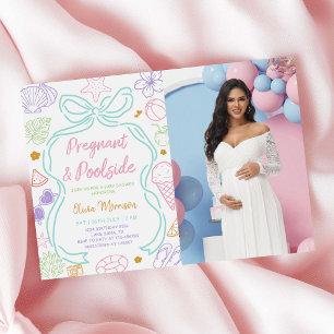 Hand Drawn Pregnant & Poolside Summer Baby Shower Invitation