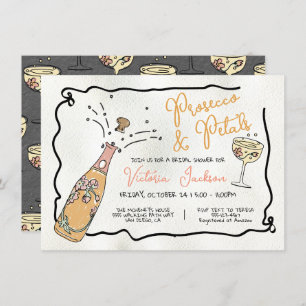 Hand Drawn Presecco and Petals Bridal Shower Invitation