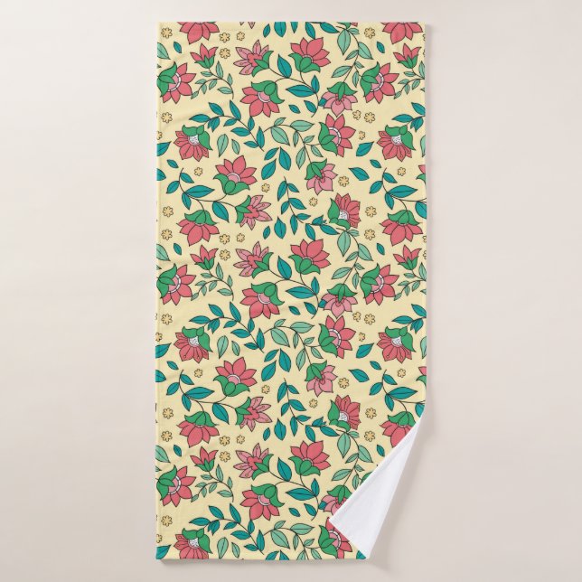 Hand Drawn Pressed Flowers Leaves Pattern  Bath Towel (Bath Towel)