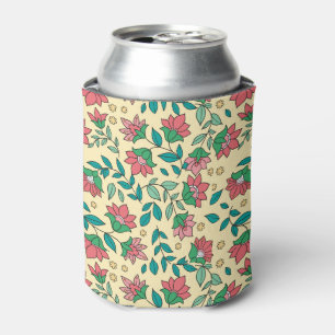 Hand Drawn Pressed Flowers Leaves Pattern Can Cooler