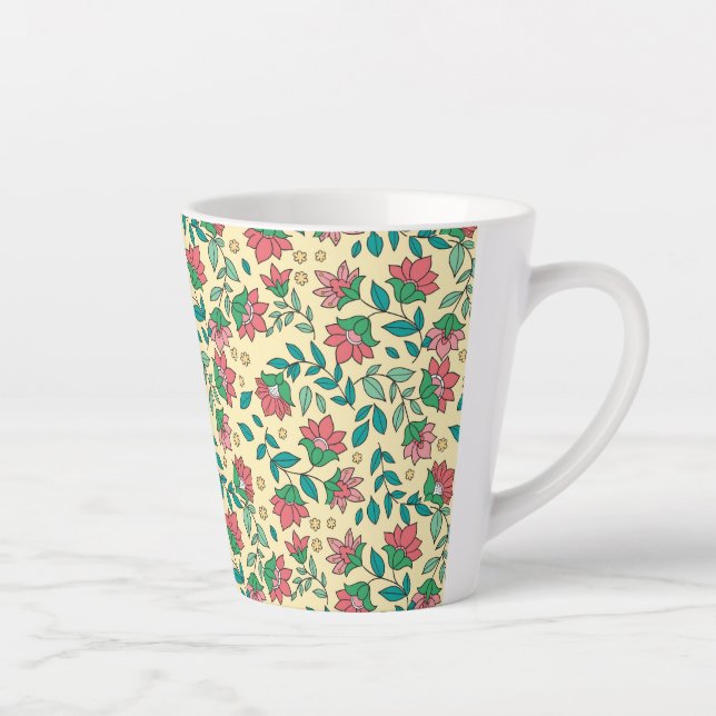 Hand Drawn Pressed Flowers Leaves Pattern  Latte Mug (Right)