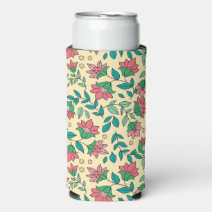 Hand Drawn Pressed Flowers Leaves Pattern Seltzer Can Cooler