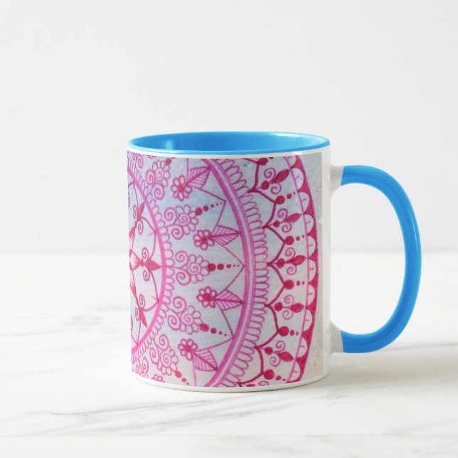 Hand Drawn Pretty Pink And Blue Mandala Flower Mug (Right)